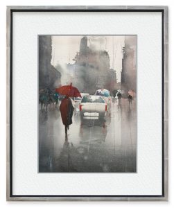 川村省吾さん「都会に降る雨」（F4）雨の降る渋谷の街の空気と匂いのような目に見えないものを表現したく、この作品を描きました。