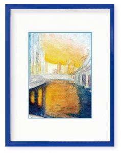 えがみんさん「大江橋の夕焼け」（B5）オリオンさんのイラストボードを用いて大阪にある大江橋から見た夕焼けを撮った画像から制作しました｡