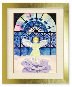稲本由華さん「天空の教会の天使」空を見上げていたら美しい教会と、天使がそこにいるような気がしてその光景をそのまま描きました。