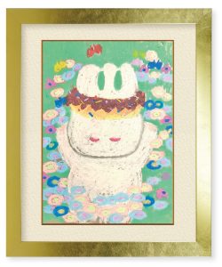 松尾まつさん「ドーナツの花冠」大好きなドーナツを冠にし花畑に立つようすです オイルパステルで描きました