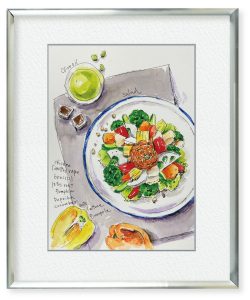 アトリエはるさん「パワーサラダ」キッチンに立つ人がこの絵を見て今日もサラダを食べよう！と思ってもらいたい。そう願って描きました。