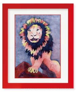 かずきさん「煌めくライオン」絵具や紙の特徴を生かしてライオンの生命感を描いてみました。