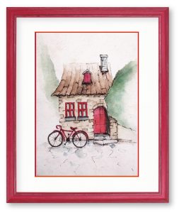ともえさん「赤い窓の家」　森の中にある小さな可愛らしい家をイメージして描きました