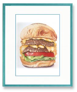岡本博美さん「ハンバーガー」　色鉛筆で描きました。かぶりついては食べれないくらいのビッグハンバーガーです♪