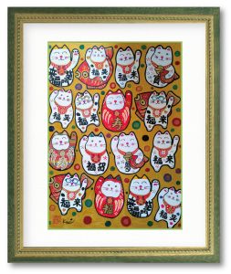 Kunihiko Shishidoさん「てんこ盛り招き福猫」　てんこ盛りの招き福猫を登場させて､沢山の福をお迎えしたくて描かせて頂きました。