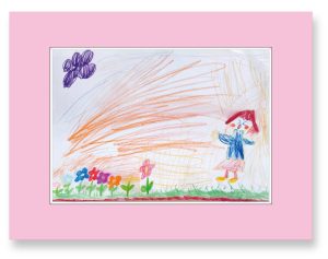 オオシマミユウさん「ふしぎなお花畑」 ふしぎなお花畑を楽しそうに歩く女の子と、その風景を描きました