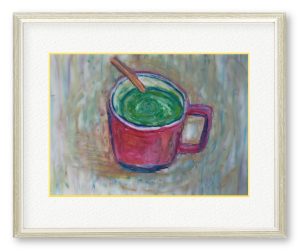 まかろんちゃんさん「抹茶ラテ」カフェで飲んだ抹茶ラテをクレヨンで描きました。