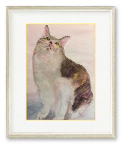 fukuさん「唯一無二」愛猫がまだ幼かったころ、無垢な瞳で何かを見つめている様子を水彩で柔らかく表現しました