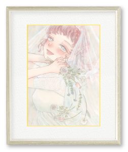 柚丸太さん「しあわせを風にのせて」6月のジューンブライドをテーマにした作品です。「幸せ」の意味を持つ花をふんわりと配置しました。