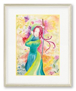 Yukaさん「花舞い」華やかに剣舞を舞う憧れの人を透明水彩で描かせていただきました。