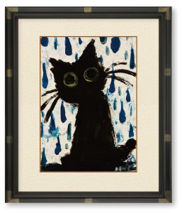 MARUさん「雨と、」梅雨らしくなって、雨の1日を過ごしてたら夕方過ぎ、何となく黒猫と雨粒を描きたくなと問いたくなりました