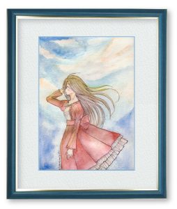 片倉優樹さん「風、そよぐ」風に吹かれて髪がなびいている姿を表現したくて描きました。