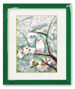 マティちゃんさん「源平桃と、白玉君(文鳥)」散歩中に見つけた可愛らしい源平桃の木。ふとペットの文鳥が枝にとまっている姿が思い浮かんだのです。