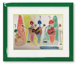 吉田隆さん「しめじ音楽隊」しめじを擬人化して楽しい絵にしました。