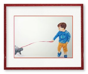 アカリさん「僕についておいで」初めての犬のお散歩、ちょっと果敢な姿が可愛くてポップな感じで描いてみました