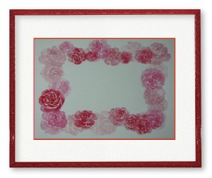 White Petalさん「FRAME within FRAME」好きになった水彩絵の具の色でバラを描いてみました。見る度に空白に色々な思いを馳せる楽しみがあります。