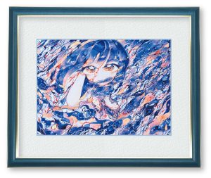 よぽさん「夢のはじまり」私の作品の特徴として、カラフルでパワーのある作品が多いのでこのフレームに調和する配色を制作しました。
